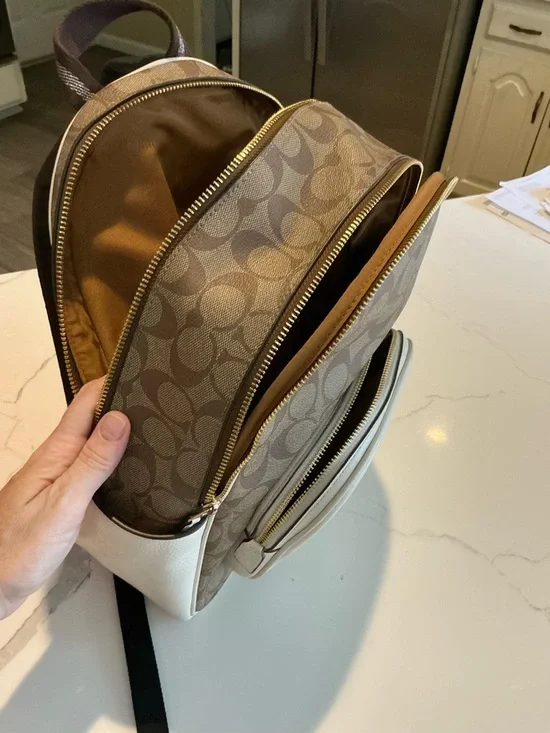 Coach Small Backpack in Signature Brown & Chalk - Picture 2 of 5